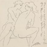 Hans Erni, Swiss 1909-2015- Lovers; pen and black ink, signed, extensively inscribed and dated 1966,