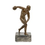 A French or German bronze model of a discus thrower, second quarter 20th century, unsigned, on a