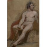 Studio of William Etty RA, British 1787-1849- Seated and standing male nudes; oil on card, two,