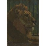 Josef Kerschensteiner, German 1864-1936- Study of a lion; oil on canvas board, signed, 28x19cm