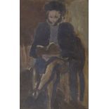 European School, mid-20th century- Portrait of a Rabbi seated full-length reading from a book; oil