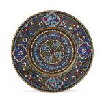 A cloisonné enamelled dish, probably Russian, late 19th century, the reverse with spurious marks (