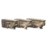 Three stone corbel balcony supports, probably Sicilian,18th century, each carved with a stylised