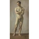 J Loots, Dutch, early 20th century- Male and female nudes, standing full-length; oils on canvas. a