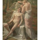 F Deminie, Belgian, late 19th/early 20th century- Selene and Endymion; oil on canvas, signed,