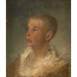 French School, early-mid 19th century- Portrait of a boy, head and shoulders turned to the left; oil