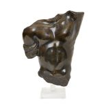 A bronze model of a male torso, last quarter 20th century, edition 8/8, with monogram signature