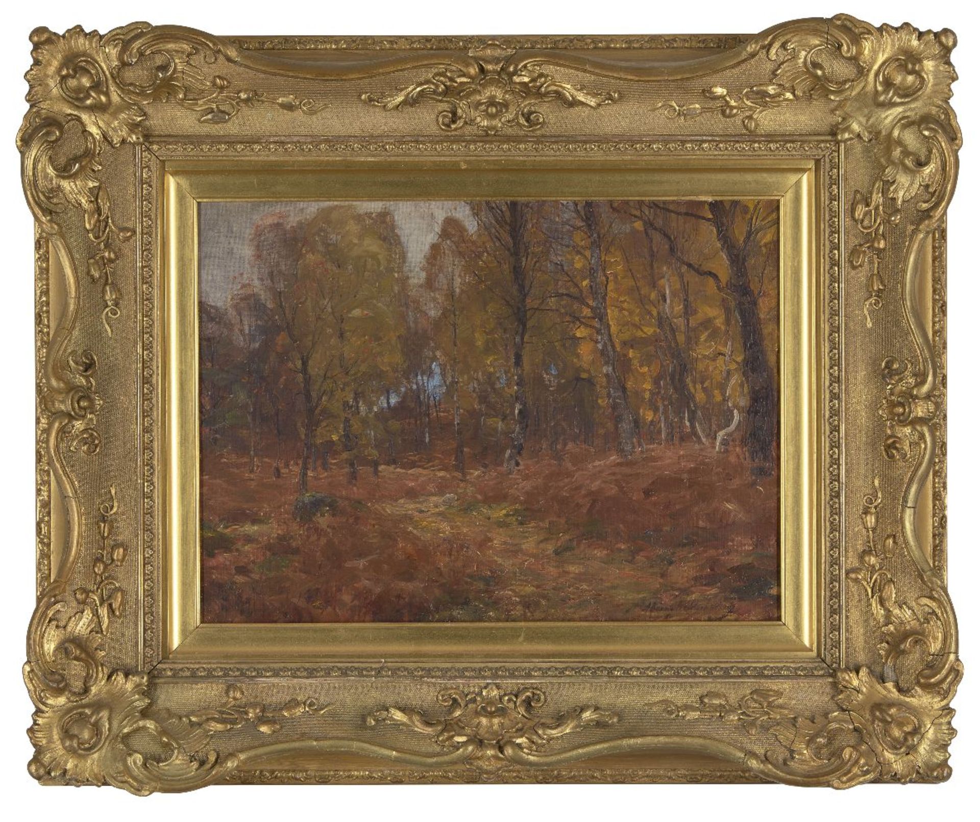 French School, late 19th century- Woodland scene; oil on canvas, signed indistinctly, 30.5x41cm held - Bild 2 aus 3
