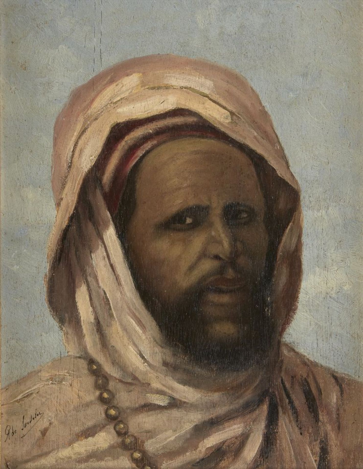 R de Saedelar, French, late 19th/early 20th century- Portrait of a North African man, head and