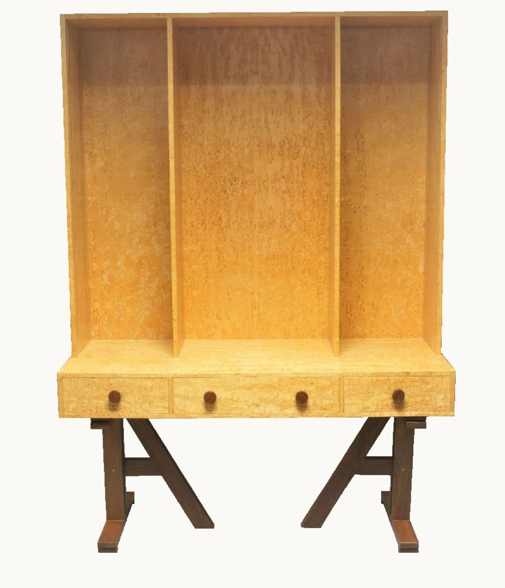 A birds-eye maple veneered dresser, late 20th century, adjustable shelving section, with