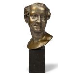 A French silvered bronze bust of a lady, early 20th century, unsigned, on a fossil black marble