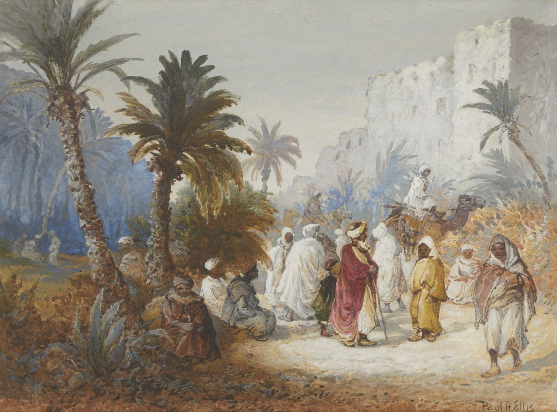 Paul H Ellis, British act. 1882-1908- Lane Scene, Bisrere, Algeria; watercolour, signed, 27x37.5cm