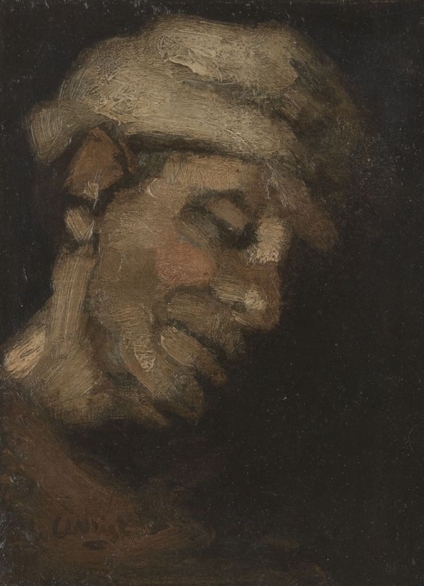 Leendert van der Vlist, Dutch 1894-1962- Head study of a man wearing a cloth cap; oil on canvas laid
