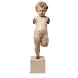 An Italian polychrome decorated model of a putto, late 18th/19th century, on a modern stone