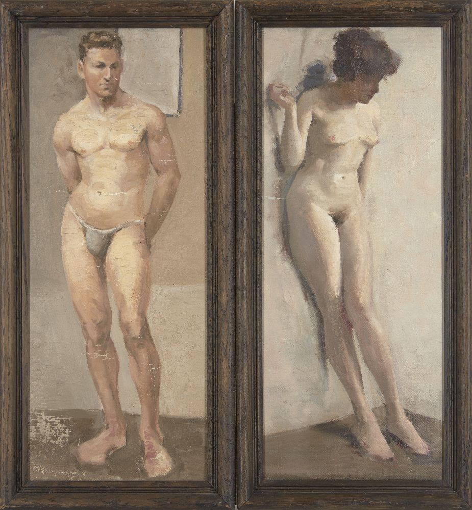 French School, late 19th/early 20th century- Male and female nudes, both standing full-length;