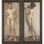 French School, late 19th/early 20th century- Male and female nudes, both standing full-length;