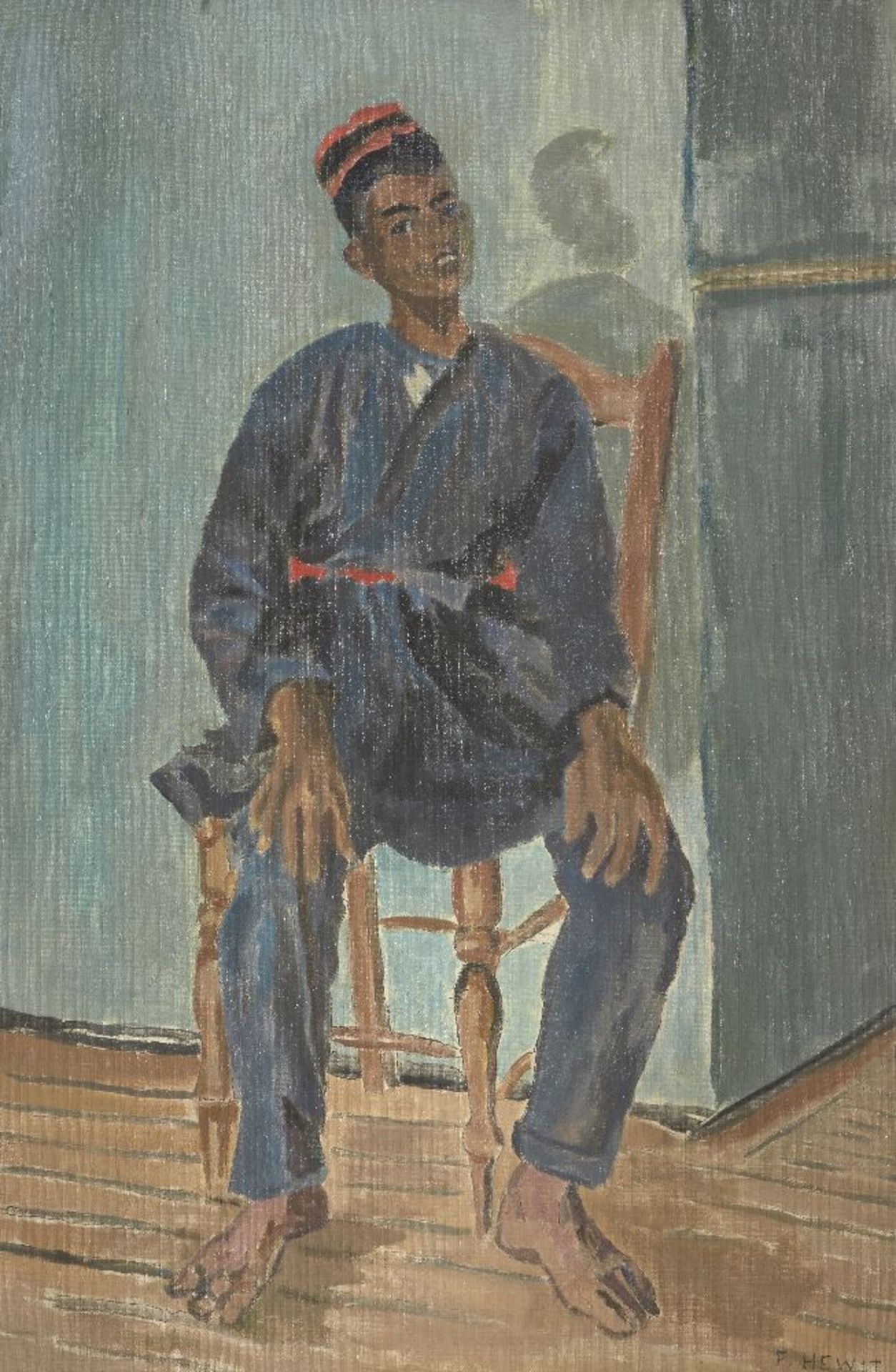 Forrest Hewit, British 1870-1956- Portrait of a North African boy, seated full-length on an