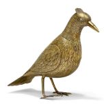 A gilt metal vessel modelled as a bird, realistically chased with feathers and raised on two