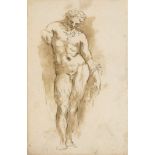 Manner of Agostino Carracci, mid-late 20th century- Standing male nude; pen and brown ink and