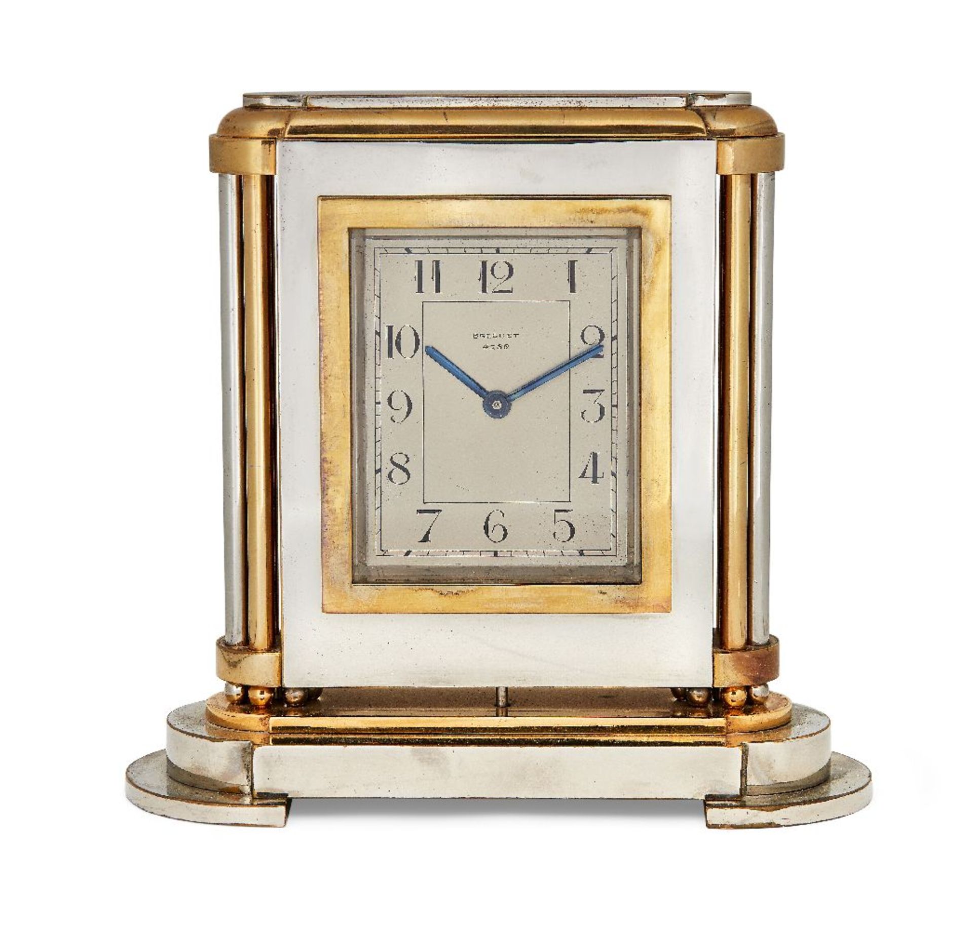 A Breguet brass and silvered desk clock, second quarter 20th century, the dial signed BREGUET