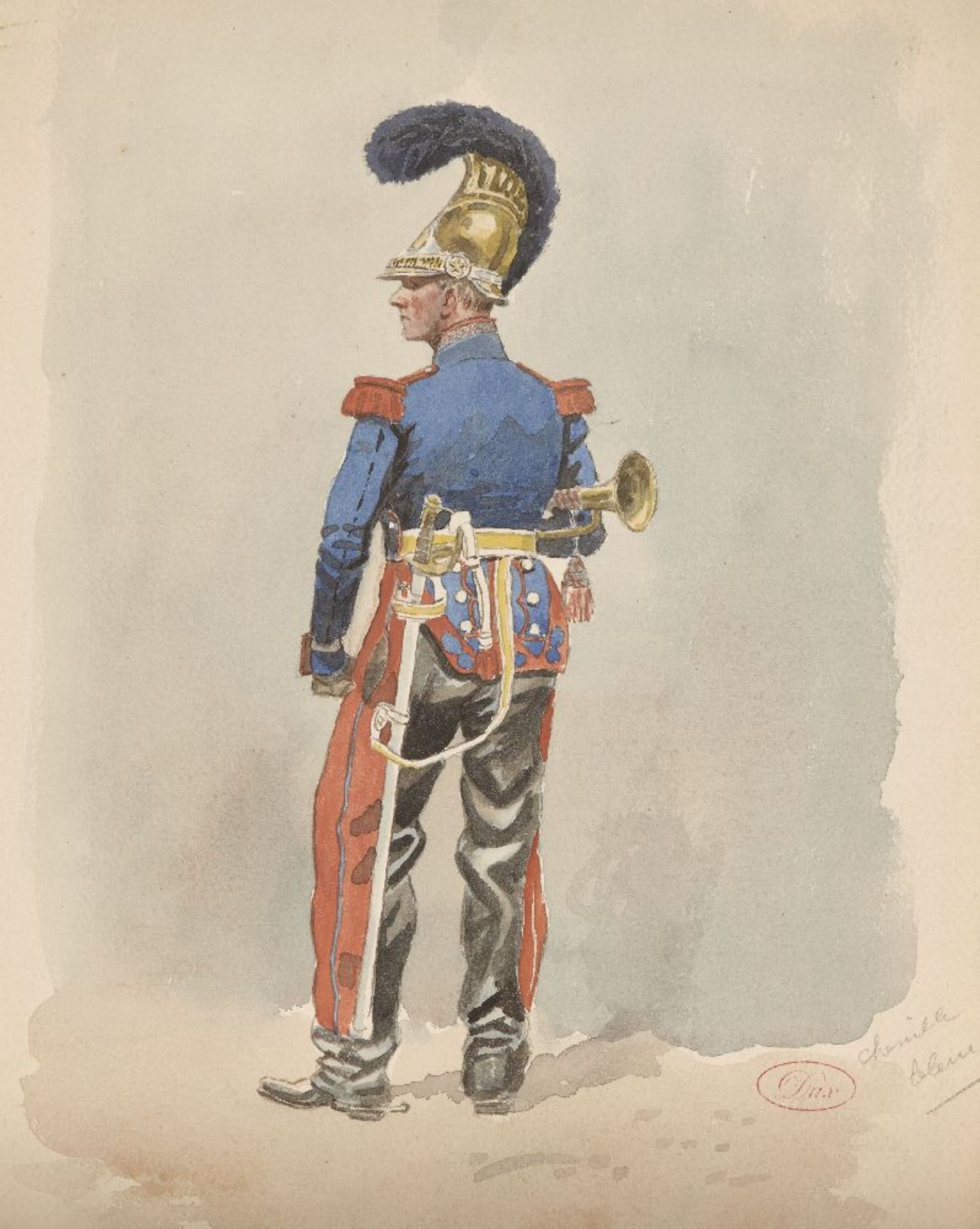 Léon Dux, French, c.1840-c.1920- Collection of military studies; pen and black ink and watercolours, - Image 3 of 5