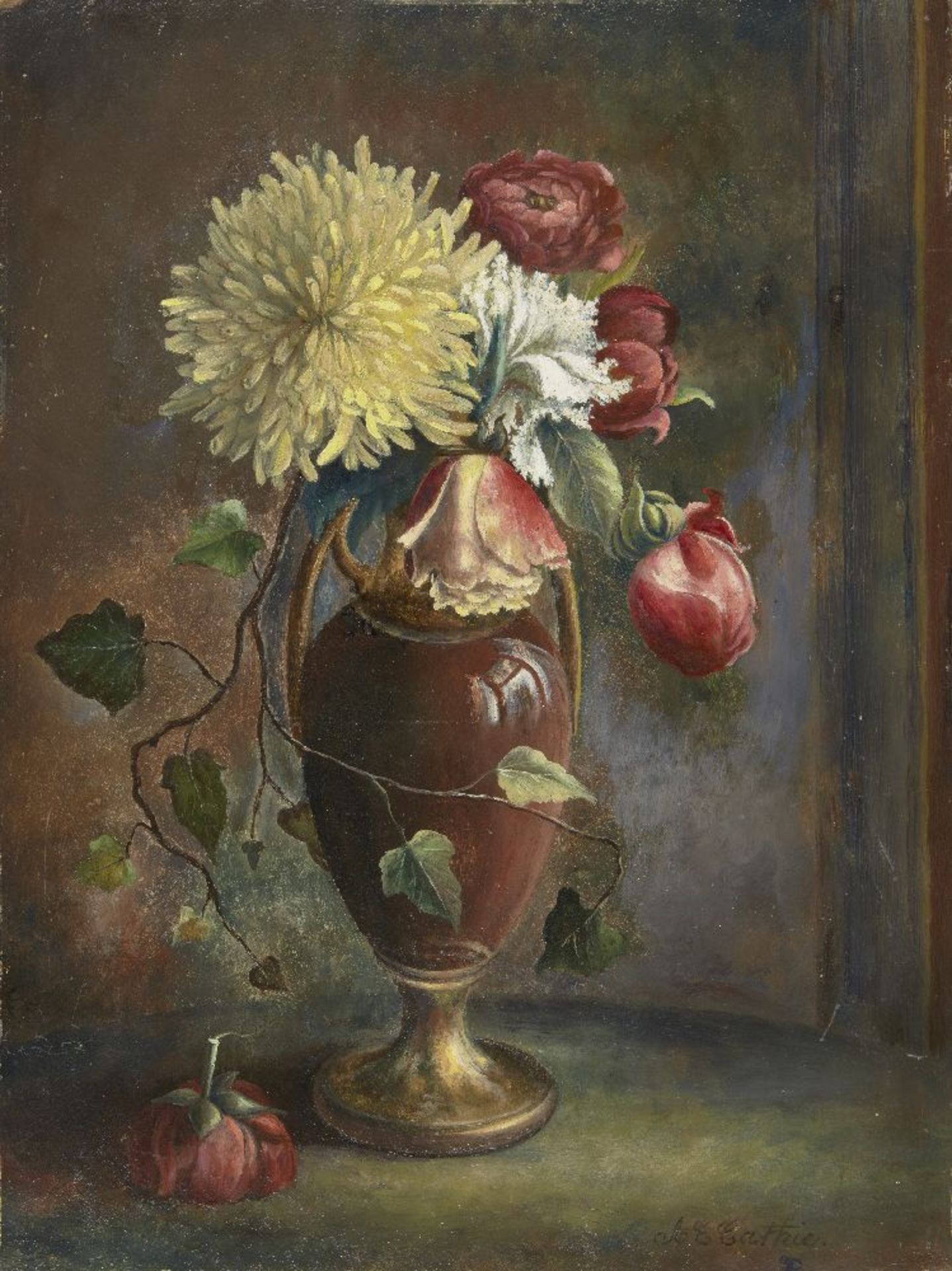 A E Cathie, British exh 1891- Flowers in a vase; oil on board, signed, 31x23.5cm (unframed) Please