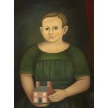 Martin Leman, British 1934 – Boy with Model House, 1986; oil on canvas, signed and dated bottom