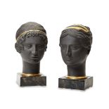 A pair of modern Italian black glazed busts, by Porcellane D’Arte Agostinelli, after the antique,