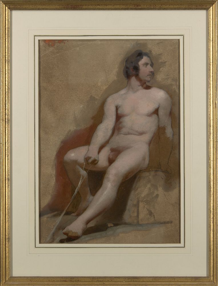 Studio of William Etty RA, British 1787-1849- Seated and standing male nudes; oil on card, two, - Bild 5 aus 6