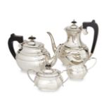 An Italian four piece tea service, by Greggio, Padua, stamped 925, of shaped rectangular form, the
