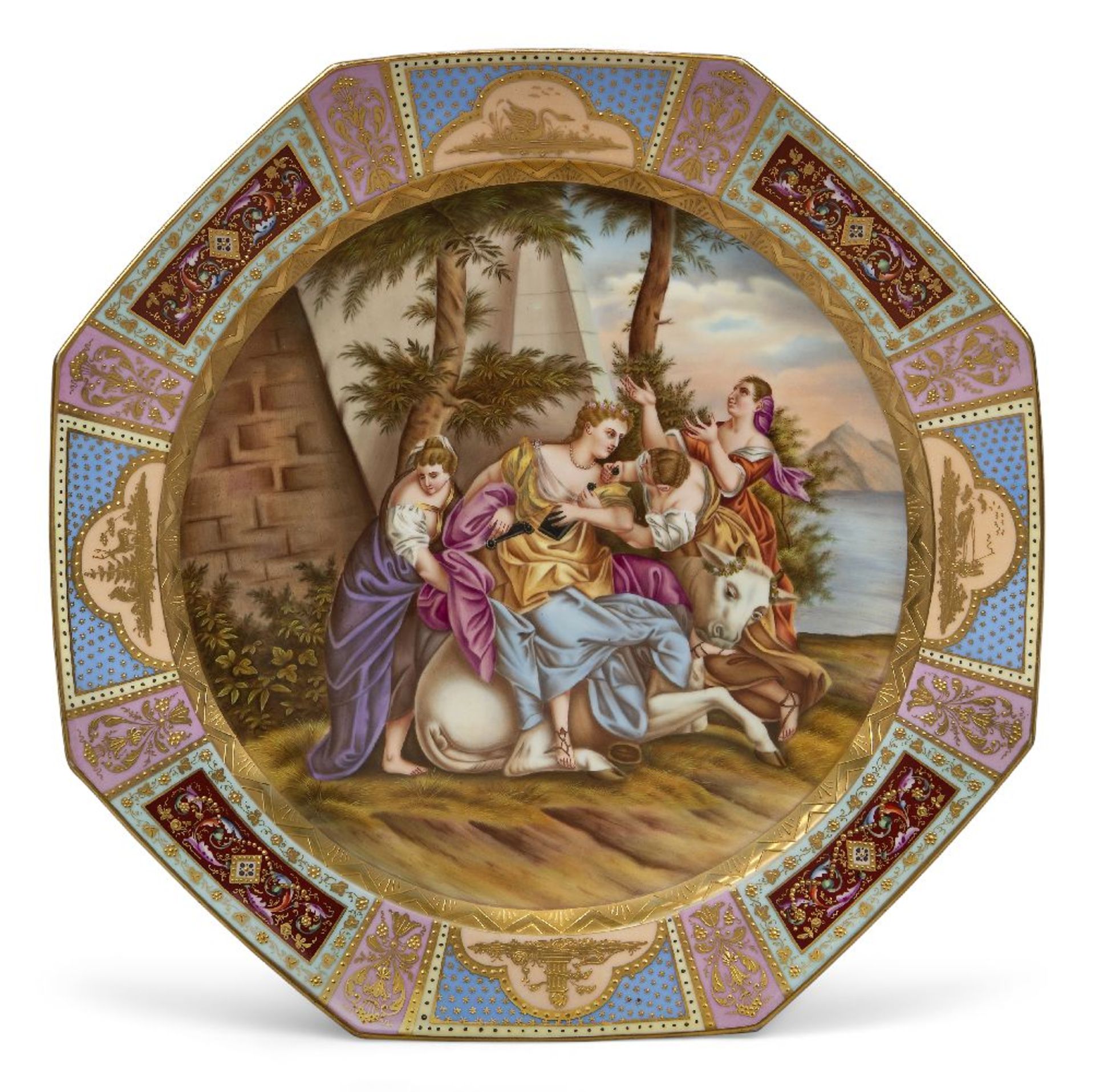 A large Vienna-style porcelain cabinet plate, late 19th/early 20th century, blue beehive mark and