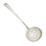 A George III Irish silver ladle, Dublin, c.1790, maker's mark indistinct, the tapering handle with