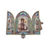 A Russian silver and enamel triptych travel icon, Moscow, 1899-1908, mark of YaA (ЯА Cyrillic),