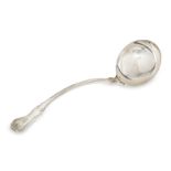 An Asprey & Co. silver ladle, London, c.1970, with thread pattern stem and decorative scroll