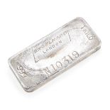 A 1kg 999 silver bar, numbered N10319 and stamped Engelhard, London, 999, dimensions 12 x 5.2 x 1.