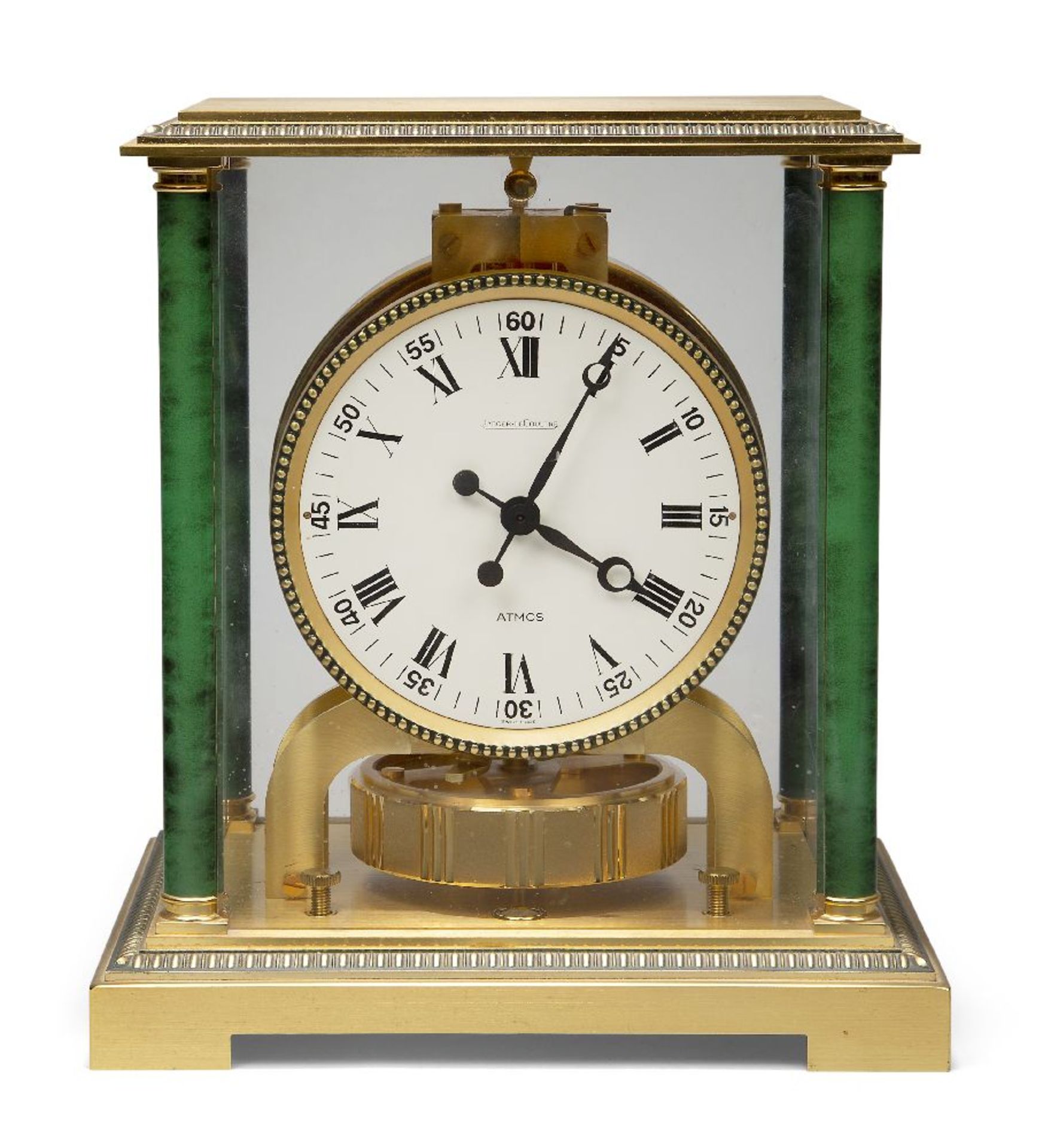 A Swiss gilt-brass Atmos clock, by Jaegar Le Coultre, second half 20th century, the case with faux