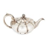 A William IV melon-shaped silver teapot, London, c.1834, Charles Gordon, the bachelor's teapot of