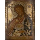 A Russian icon, 19th Century, depicting St. John the Baptist half length, directing with his right