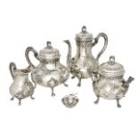 A French silver tea service, Lyon, 1889-1924, Berger et Nesme, comprising a teapot, coffee pot,