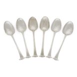 A set of six George III berry spoons, London, c.1780, Hester Bateman, the fluted bowls with