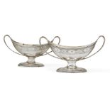 A pair of George III twin-handled silver salts, London, c.1789, Robert Hennell I, of oval form