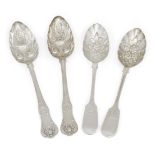 Two pairs of Victorian silver berry spoons, the first Glasgow, c.1848, Alexander Coghill, 23.2cm