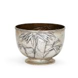 A Chinese bamboo design bowl, assumed silver, with Chinese mark to base and maker's mark TC,