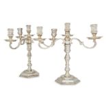 A pair of Elizabeth II silver four light candelabra, London, c.1977, A Haviland-Nye, the knopped