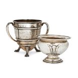 An Edwardian military interest three-handled silver presentation cup, Birmingham, c.1903, Hukin &