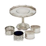 A small silver tazza, Birmingham, c.1912, maker's mark rubbed, designed with pierced, shaped edge,