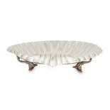 A Portuguese shell-design dish, Porto, 1938-1984, stamped for 833 silver, the fluted dish raised