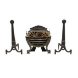 An Adam style cast iron fire grate, together with a pair of cast iron fire dogs (3) Please refer