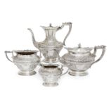 A Victorian four piece tea set, Sheffield, c.1897, James Dixon & Sons, comprising tea pot, coffee