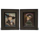 A pair of continental porcelain portrait plaques, late 19th century, each with a lady dressed in